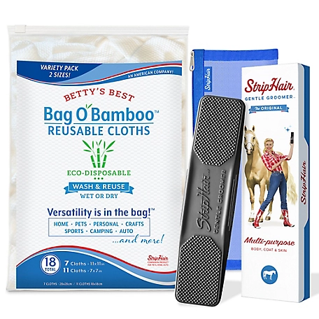 StripHair Groomer and Bamboo Cloths Kit for Horses, 3 pc.
