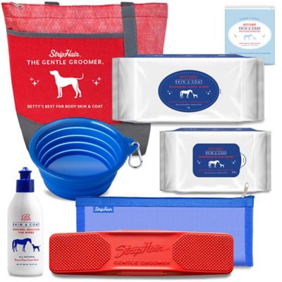 StripHair 8 pc. Dog Grooming Tote Bag Kit to Shed Bathe Shine Massage