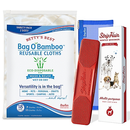 StripHair Groomer and Bamboo Cloths Kit for Dogs Cats, 3 pc.