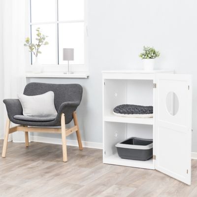Image showing  2-Story Cat Litter Box Enclosure, Hide Litter Box, Indoor Cat Furniture, Pet Home Side Table, White