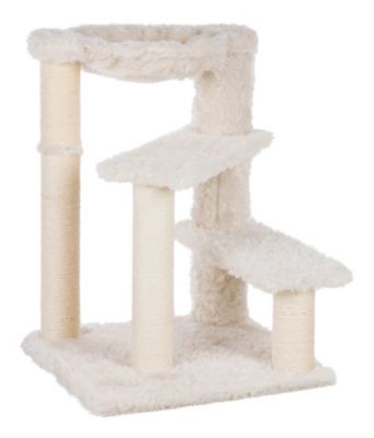 TRIXIE 27.6 in. Baza Senior Plush & Sisal Scratching Post, Hammock, 2 Platforms, Climb Easy, Cream