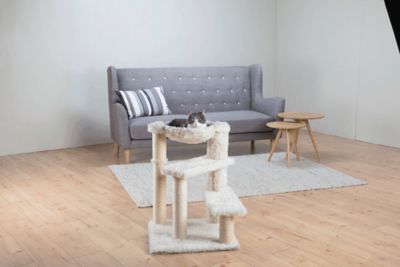 Image showing  27.6 in. Baza Senior Plush & Sisal Scratching Post, Hammock, 2 Platforms, Climb Easy, Cream