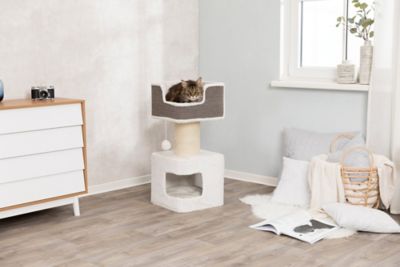 Image showing  33.9 in. Ava XXL Cat Tree, Thick Scratching Post, Cat Condo, Cozy Platform with Cushion, Dangling Cat Toy, Gray