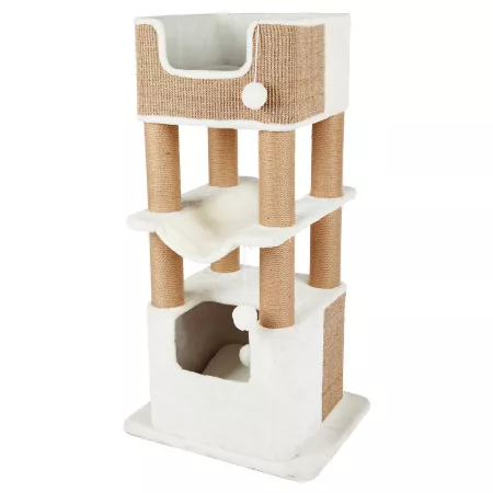 TRIXIE Lucano XXL Jute and Plush 3 Tier 43.3 in Cat tree scratching posts and condo brown Cat Trees & Condos