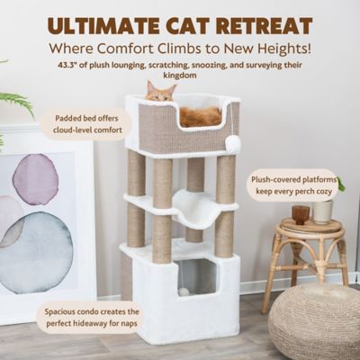 Image showing  Lucano XXL Jute & Plush 3-Level 43.3 in. Cat Tree, Scratching Posts and Condo, Brown