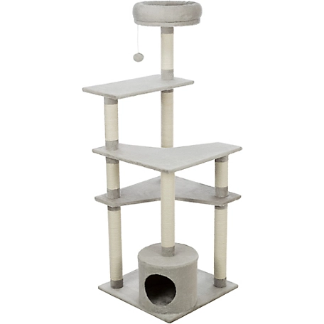 TRIXIE 64.75 in. Seli Plush 4-Level 59 in. Cat Tree with Sisal Scratching Posts, Condo & Cat Toy