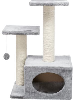 TRIXIE 28 in. Valencia Cat Tower, 3 Level Cat Tree, Sisal Scratching Posts & Plush Condo, Gray