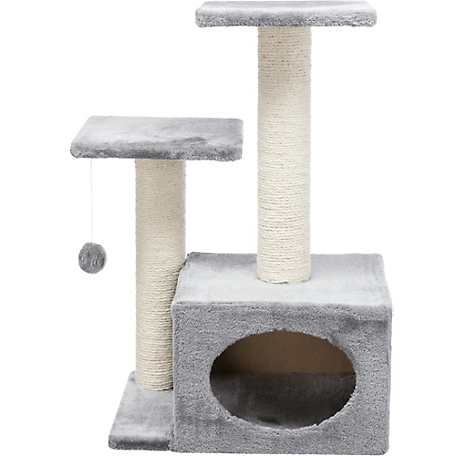 TRIXIE 28 in. Valencia Cat Tower, 3 Level Cat Tree, Sisal Scratching Posts & Plush Condo, Gray
