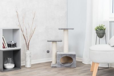 Image showing  28 in. Valencia Cat Tower, 3 Level Cat Tree, Sisal Scratching Posts & Plush Condo, Gray