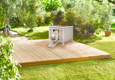 Image showing  1-Story Weatherproof Outdoor Wooden Cat House with Hinged Roof, Small