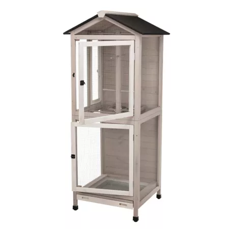 TRIXIE 66.5" Large Indoor-Outdoor Wooden Aviary with 3 Front Doors and 2 Perches Gray Bird Cage Stands