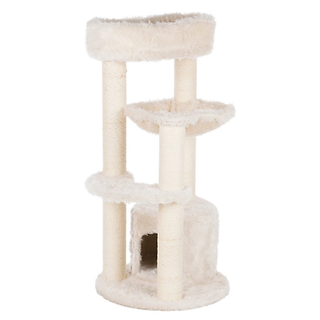 TRIXIE 39 in. Baza Junior Cat Tower, Jute Scratching Posts & Plush Covered Condo, Perch, and Hammock, Cream