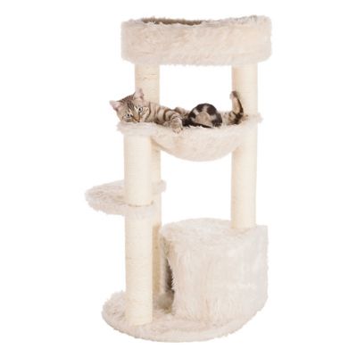 Image showing 7 th TRIXIE 39 in. Baza Junior Cat Tower, Jute Scratching Posts & Plush Covered Condo, Perch, and Hammock, Cream
