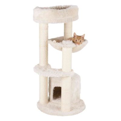 Image showing 9 th TRIXIE 39 in. Baza Junior Cat Tower, Jute Scratching Posts & Plush Covered Condo, Perch, and Hammock, Cream