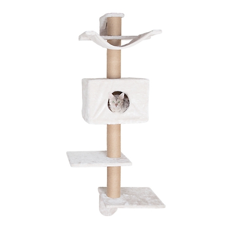 TRIXIE Dayna Wall Mounted Cat Tower, Elevated Fun with a Condo, Scratching Post, Hammock and Two Platforms, Griege