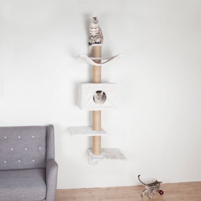 Image showing  Dayna Wall Mounted Cat Tower, Elevated Fun with a Condo, Scratching Post, Hammock and Two Platforms, Griege