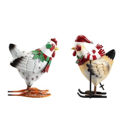 Red Shed2-Piece Standing Metal Winter Chickens