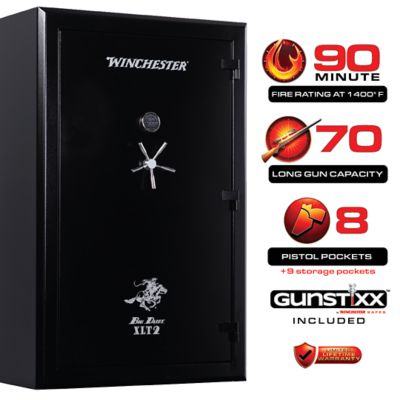 Winchester Safes 70 Long Guns + 8 Pistol Pockets, 90-minute Fire Protection, UL Listed Electronic Lock, Black, Features GunSTIXX