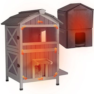 Aivituvin 2-Story Insulated Outdoor Wooden Cat House for Winter, Soft Liner