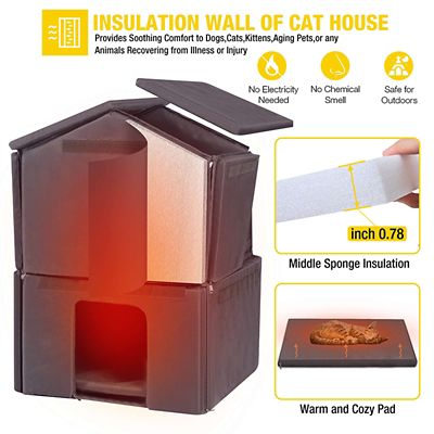 Image showing  2-Story Insulated Outdoor Wooden Cat House for Winter, Soft Liner