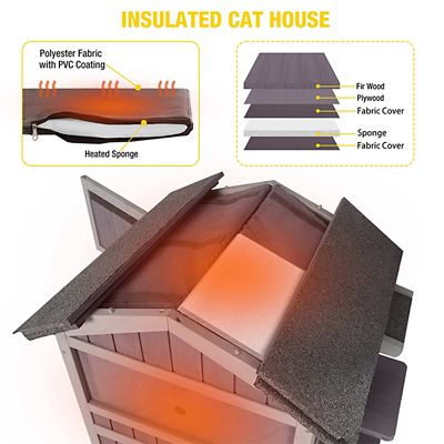 Image showing  2-Story Insulated Outdoor Wooden Cat House for Winter, Soft Liner