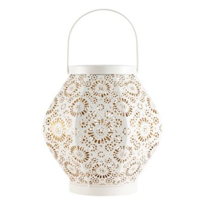 Allsop Home & Garden Punched Metal Daisy Lantern, Cannoli Cream