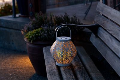 Image showing 6 th Allsop Home & Garden Punched Metal Daisy Lantern, Cannoli Cream