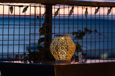 Image showing 7 th Allsop Home & Garden Punched Metal Daisy Lantern, Cannoli Cream