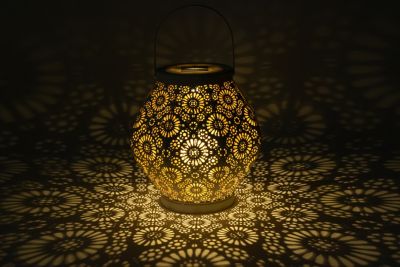 Image showing 8 th Allsop Home & Garden Punched Metal Daisy Lantern, Cannoli Cream