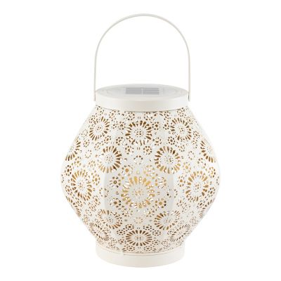 Image showing 9 th Allsop Home & Garden Punched Metal Daisy Lantern, Cannoli Cream