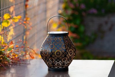 Image showing  Punched Metal Daisy Lantern, Black