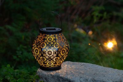 Image showing  Punched Metal Daisy Lantern, Black