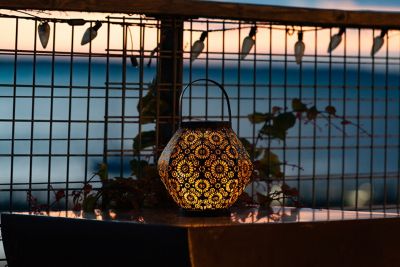 Image showing 5 th Allsop Home & Garden Punched Metal Daisy Lantern, Black