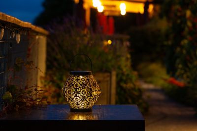 Image showing 6 th Allsop Home & Garden Punched Metal Daisy Lantern, Black