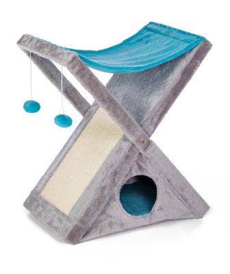 Prevue Pet Products 25 in. X-tra Fun Kitty Center Cat Furniture Scratcher Hideaway, Blue