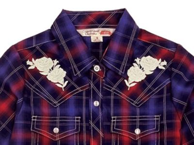 Image showing  Long Sleeve Plaid With Western Yoke Rose Embroidery For Kids