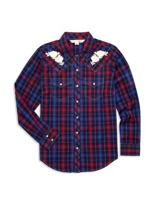 Ely Cattleman Long Sleeve Plaid With Western Yoke Rose Embroidery