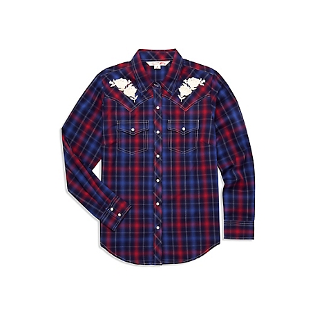 Ely Cattleman Long Sleeve Plaid With Western Yoke Rose Embroidery