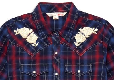 Image showing  Long Sleeve Plaid With Western Yoke Rose Embroidery