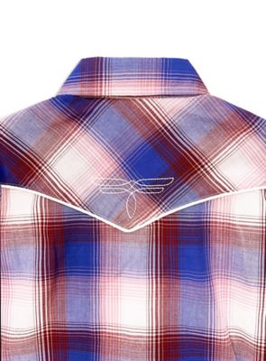 Image showing  Long Sleeve Plaid Western Shirt With Bootstitch Embroidery For Kids