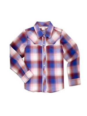 Ely Cattleman Long Sleeve Plaid Western Shirt With Bootstitch Embroidery For Kids