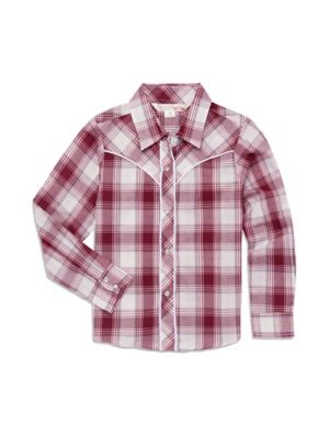 Ely Cattleman Long Sleeve Plaid Western Shirt With Piping For Kids