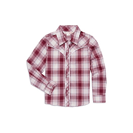 Ely Cattleman Long Sleeve Plaid Western Shirt With Piping For Kids