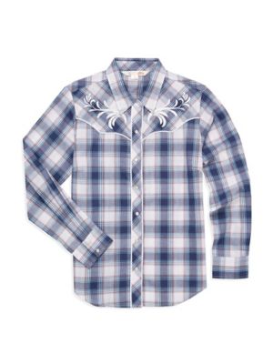 Ely Cattleman Long Sleeve Plaid Western Shirt With Scroll Embroidery
