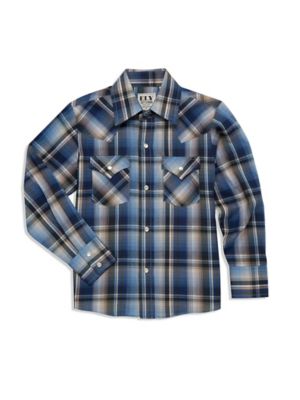 Ely Cattleman Long Sleeve Ombre Plaid Western Shirt For Kids