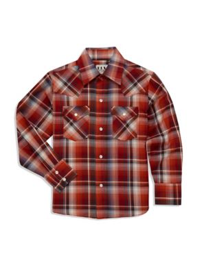 Ely Cattleman Long Sleeve Ombre Plaid Western Shirt For Kids
