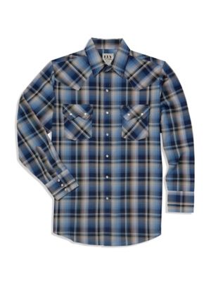 Ely Cattleman Long Sleeve Ombre Plaid Western Shirt
