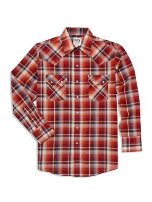 Ely Cattleman Long Sleeve Ombre Plaid Western Shirt