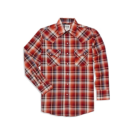 Ely Cattleman Long Sleeve Ombre Plaid Western Shirt