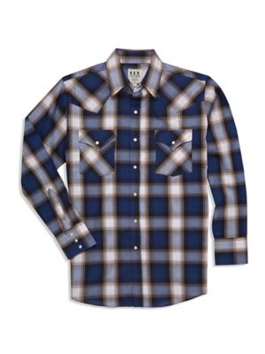 Ely Cattleman Long Sleeve Textured Dobby Plaid Western Shirt